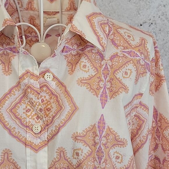 J. Crew button-down shirt in abstract print pinks and creme Women's Size S - Picture 4 of 11